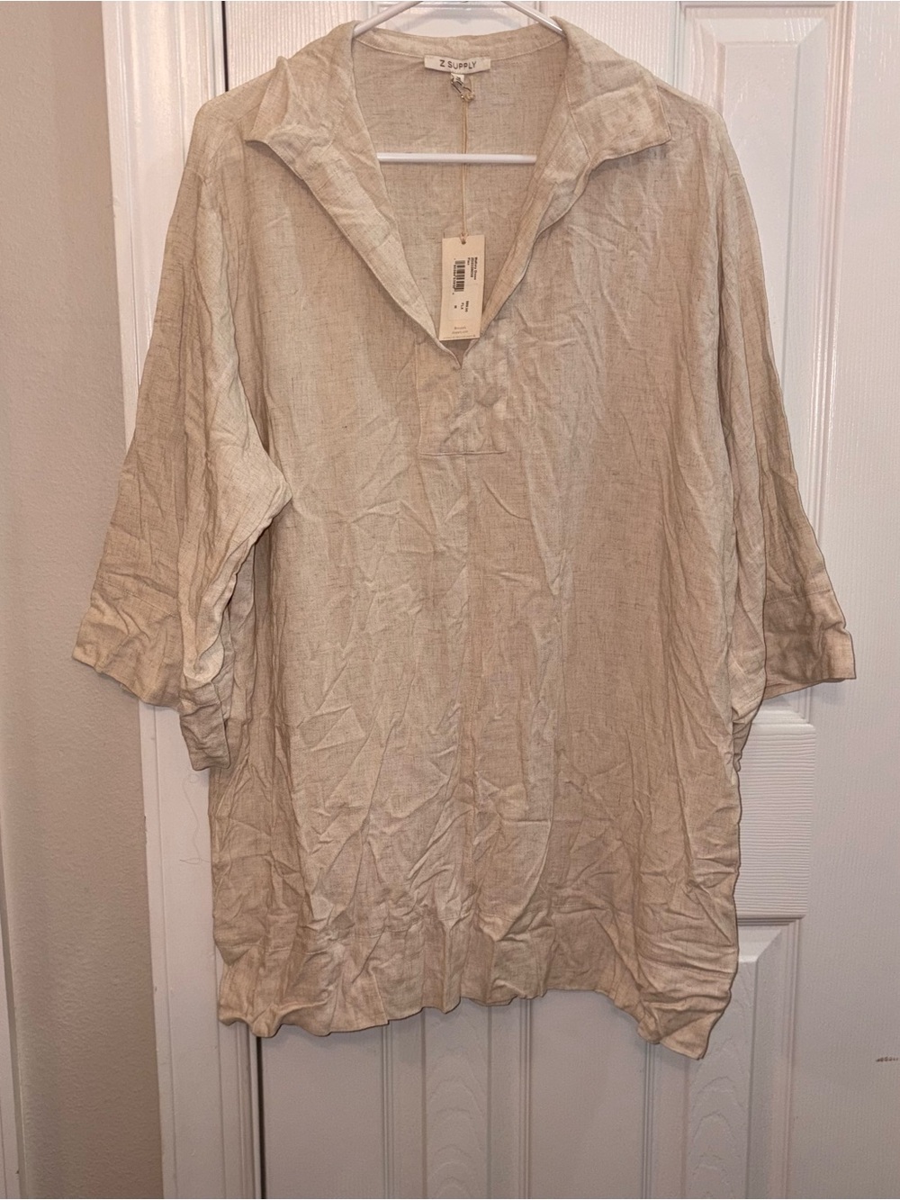Z Supply Womens Relaxed Linen Tunic Dress in Beige NWT